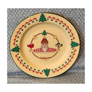 Wang's Intl. Metal Enamal Christmas Woodsy Santa Plate ~ 10 1/4in